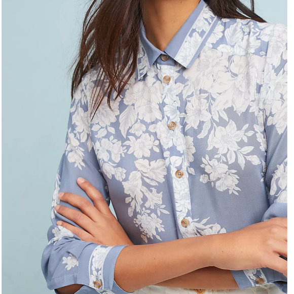 Anthropologie Tops - ANTHROPOLOGIE x MAEVE Rosalee Silk Shirt Blue White Floral {3F45}